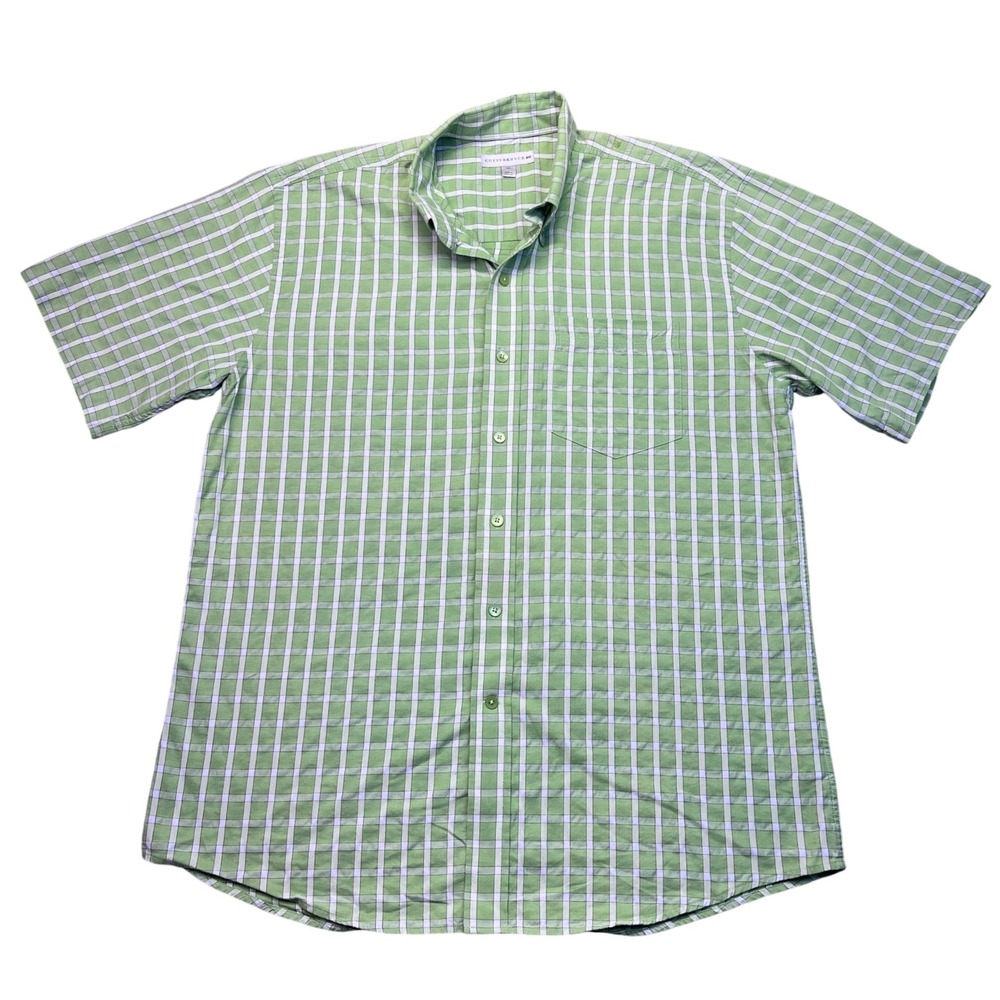 Cutter & Buck Men's L/G Green Plaid Button Down Short Sleeve Shirt Casual Preppy